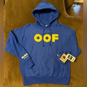 Ed Ruscha OOF MoMa Champion Hoodie Reverse Weave Blue Yellow Medium NWT
